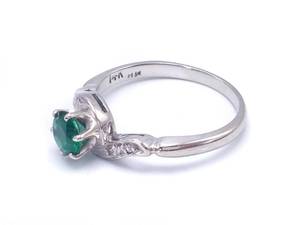 Bright Green Gemstone and Diamond Estate Ring in 14k White Gold
