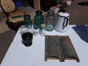 lot 26 image: Glass Jars, Vintage Graters, Mortar & Pestle, More