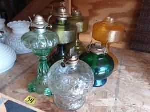 lot 34 image: 6-Assorted GreenAmber Oil Lamps