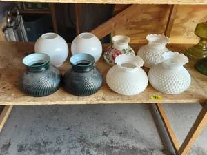 lot 35 image: 6-Assorted Glass Shades & Brass Floor Lamp