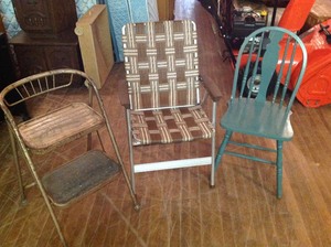 lot 101 image: Lawn Chair, Wood Chair & Step Stool