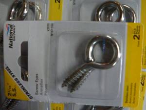 lot 1 image: National Hardware 2-Pack Stainless steel Screw Eyes Hook N197160 (Qty 15)-Not used