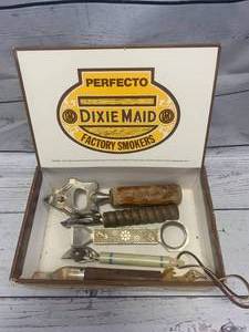 lot 34 image: Antique Bottle Openers & Cigar Box