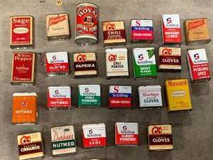 lot 88 image: Lot of 28 Vintage Spice Cans