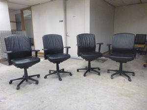 4 Black Leather Rolling Office Chairs