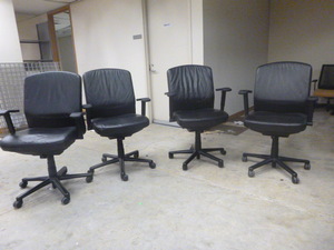 4 Black Leather Rolling Office Chairs