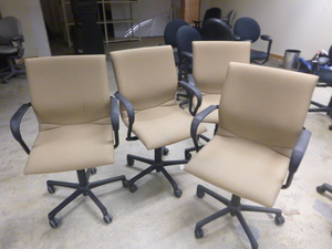 4 Tan Rolling Office Chairs