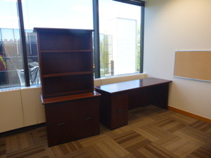 Wood Office Desk, Bookcase and Cabinet