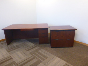 Wood Office Desk and File Cabinet
