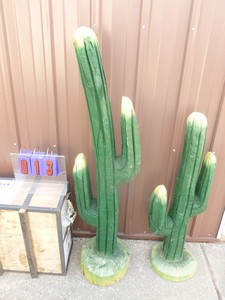 Qty. of 2 wood Cacti decorations. Chainsaw carved. As shown.
