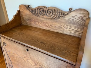 lot 16 image: Antique Elm 1920s Drop Front Desk