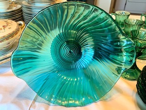 lot 36 image: Aqua Marine Swirl Depression Glassware
