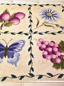 lot 86 image: Butterfly and Floral Vintage Hooked Rug
