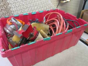 Tote Full of Misc Bench Vise Air Ho...