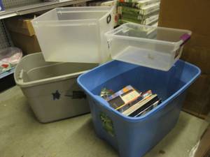 Assorted Containers with BooksMags...