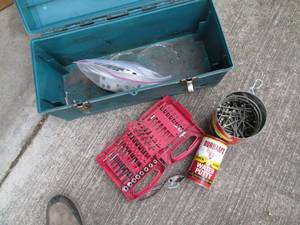 lot 161 image: Toolbox With Screw, Drill Bits, & S...