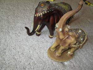 lot 23 image: (2) Decorative Elephants, One is Wo...