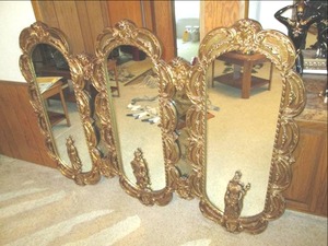 lot 56 image: Huge 3pc. Attached Wall Mirror Hea...