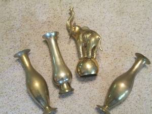 lot 103 image: Lot of Brass Vases & Elephants...