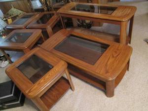 lot 116 image: 6 pc. End Table Set With Glass Gre...