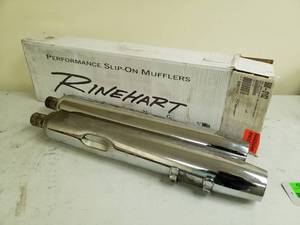 lot 214 image: Rinehart Racing 1995-2016 Touring 4in. Slip-On Mufflers Chrome with Black End Cap 500-0102