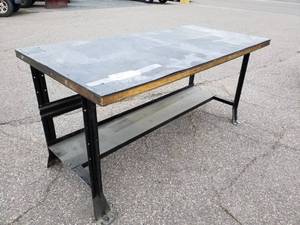 lot 230 image: Metal Shop Table with Wood Top
