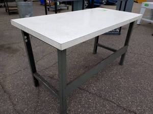 lot 231 image: Metal Shop Table with CompositeLaminate Top