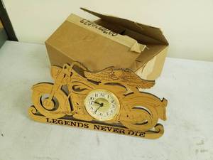 lot 283 image: Legends Never Die Motorcycle Wood Table Clock