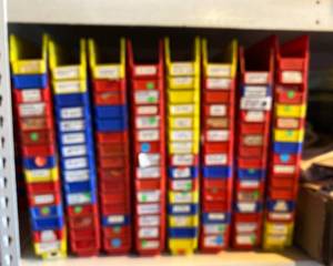 lot 150 image: 240 Small Plastic Storage Bins 3 x 11 x 4