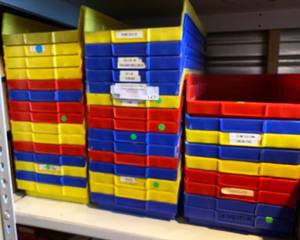 lot 147 image: 39 Plastic Storage Bins 8 x 18 x 4