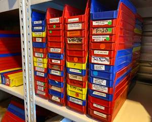 lot 152 image: 120 Plastic Storage Bins 4 x 11 x 4