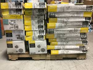 lot 10 image: Pallet of assorted bathroom Faucets  ( different brands that include Moen and American Standard  ) for parts o repairt