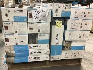 lot 25 image: Pallet of assorted kitchen and bathroom  faucets for parts o repair 