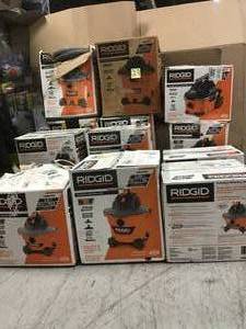lot 28 image: Pallet of assorted Ridgid Vacuums (different sizes)  and (conditions )customer returns