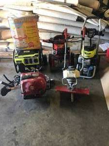 lot 42 image: Pallet of salvage tools and more for parts or repairs (  generators , pressure washer , Tiller and more )
