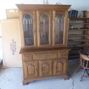 lot 61 image: 76 x 48 x 20 Solid Wood Lighted China Hutch
