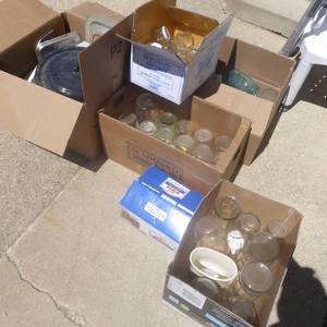 lot 74 image: Big Lot of Canning Jars and Vases