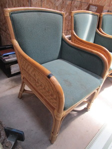 lot 873 image: WICKER FRAME UPHOLSTERED CHAIRS