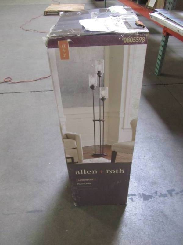 lot 877 image: allen  roth Latchbury 66.55-in Bronze Multi-Head Floor Lamp with Glass Shade FL04BZ