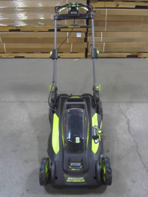 lot 1-700 image: Ryobi 20 in. 40-Volt 6.0 Ah Lithium-Ion Battery Brushless Cordless Walk Behind Self-Propelled Lawn Mower RY401120-Y