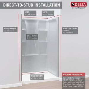 lot 132 image: Delta Classic 400 34 in. x 48 in. x 74 in. 3-Piece Direct-to-Stud Alcove Surround in White, 40084.