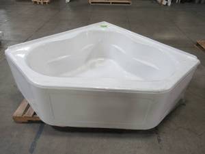 lot 104 image: Beryl 83.5 L x 61.5 W x 24.75 H Tall. Acrylic Center Drain Corner Drop-in Non-Whirlpool Bathtub in White, HD6060CS - RH Top Corner and Sides Have Cracks