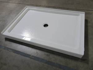 lot 131 image: Delta Classic 400 34 in. x 48 in. Single Threshold Shower Base in High Gloss White, 40074.
