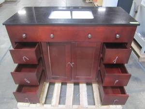 lot 207 image: Pegasus Austen 48 in. Vanity in Dark Cherry with Granite Vanity Top in Black PEAUSTEN48