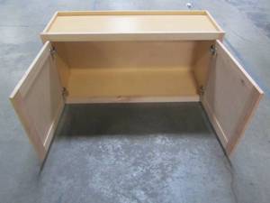 lot 216 image: Hampton Bay Assembled 36 x 18 x 12 Wall Bridge Cabinet in Unfinished Beech KW3618-UF