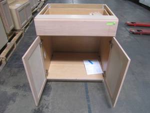 lot 223 image: Hampton Bay Assembled 30 in. x 34.5 in. x 24.63 in. Easthaven Base Cabinet with Drawer in Unfinished German Beech EH3035B-GB