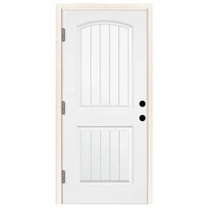 lot 633 image: Steves & Sons Approximate 33 12 x 80 12 x 4 916 Premium 2-Panel Plank Primed White Steel Prehung Front Door, Right-Hand Outswing