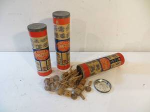 lot 11 image: 3 VINTAGE Tubes of Tinkertoy Senior Toys Windlass Drive (LOTS of Wood Blocks Included)