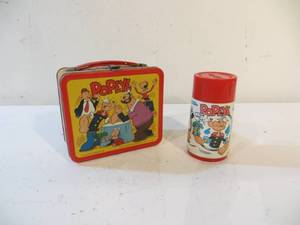 lot 12 image: VINTAGE Metal Popeye Lunchbox & Thermos Set