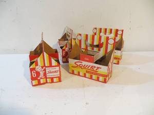 lot 13 image: 4 VINTAGE Cardboard Squirt Beverage Carriers